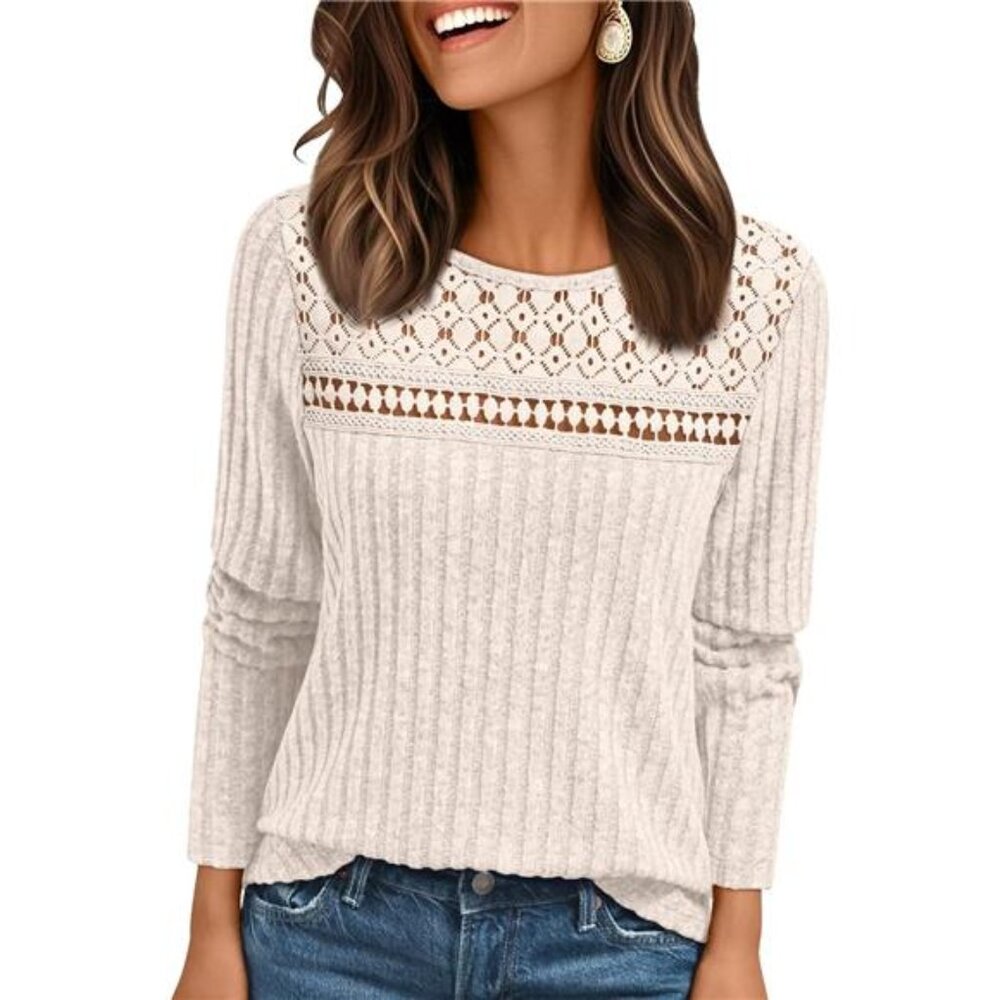 Womens Lace Long Sleeve Shirt Fall Top Fashion Dreesy Casual Tunic